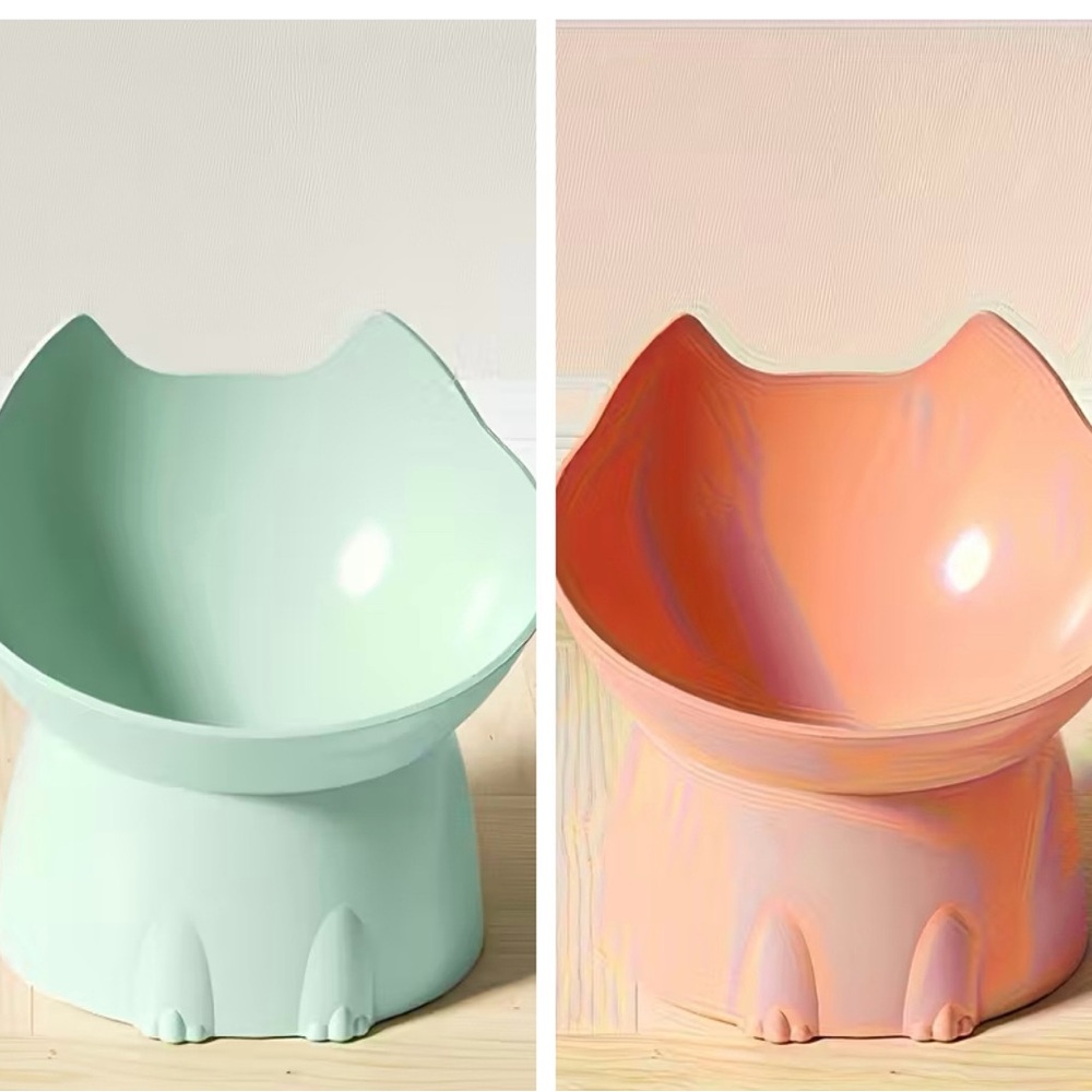 2pcs Raised Cat Bowl Elevated Cat Feeding Dish with Anti-Tip Design Pink Green